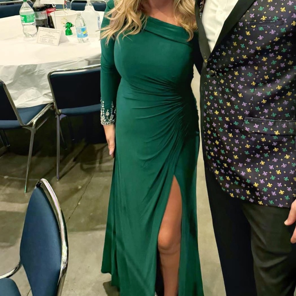 Holiday/Mardi Gras Long Gown Green Beaded Cuff Drop Shoulder Dress